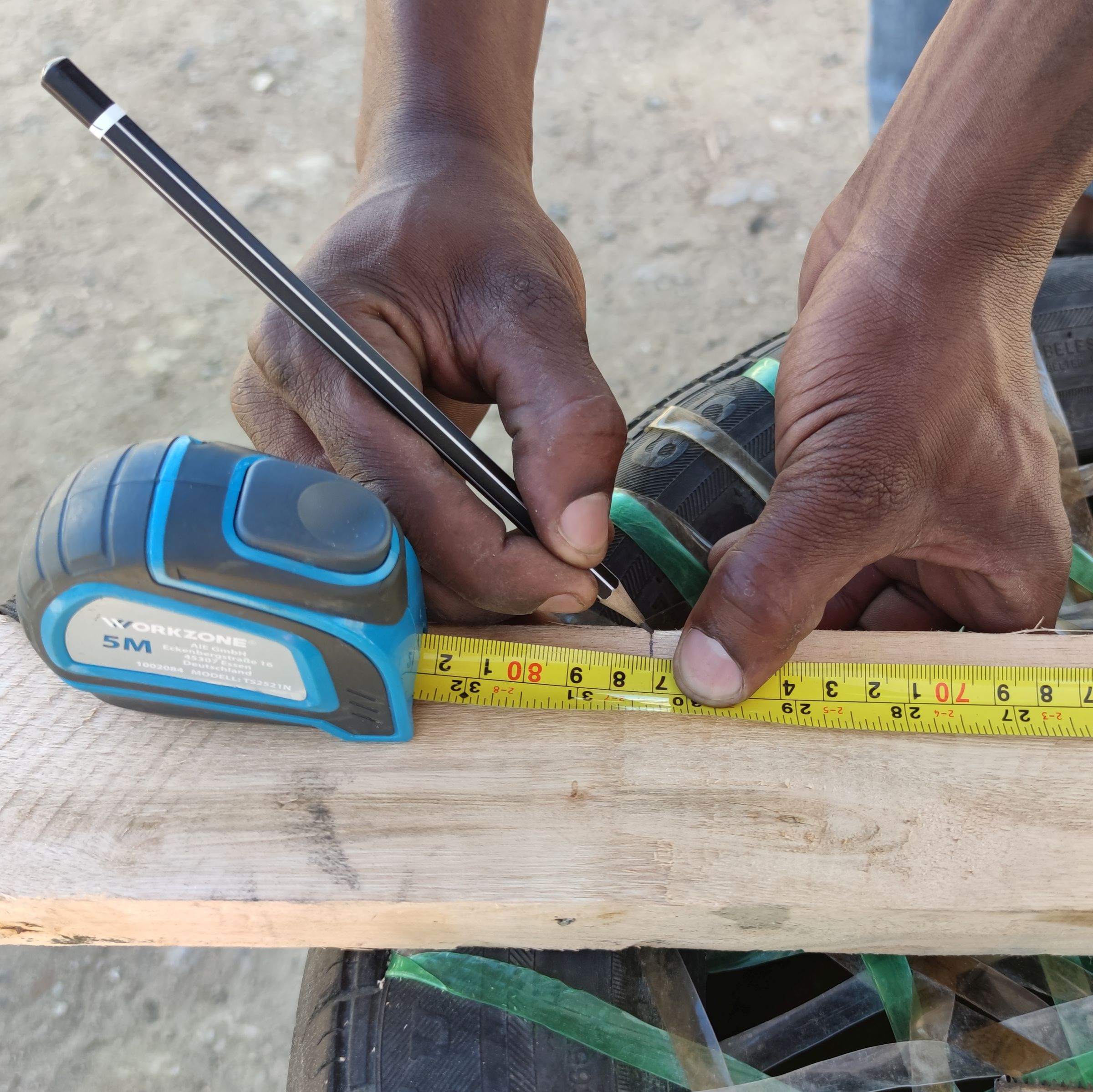 Marking 77cm on foru beams