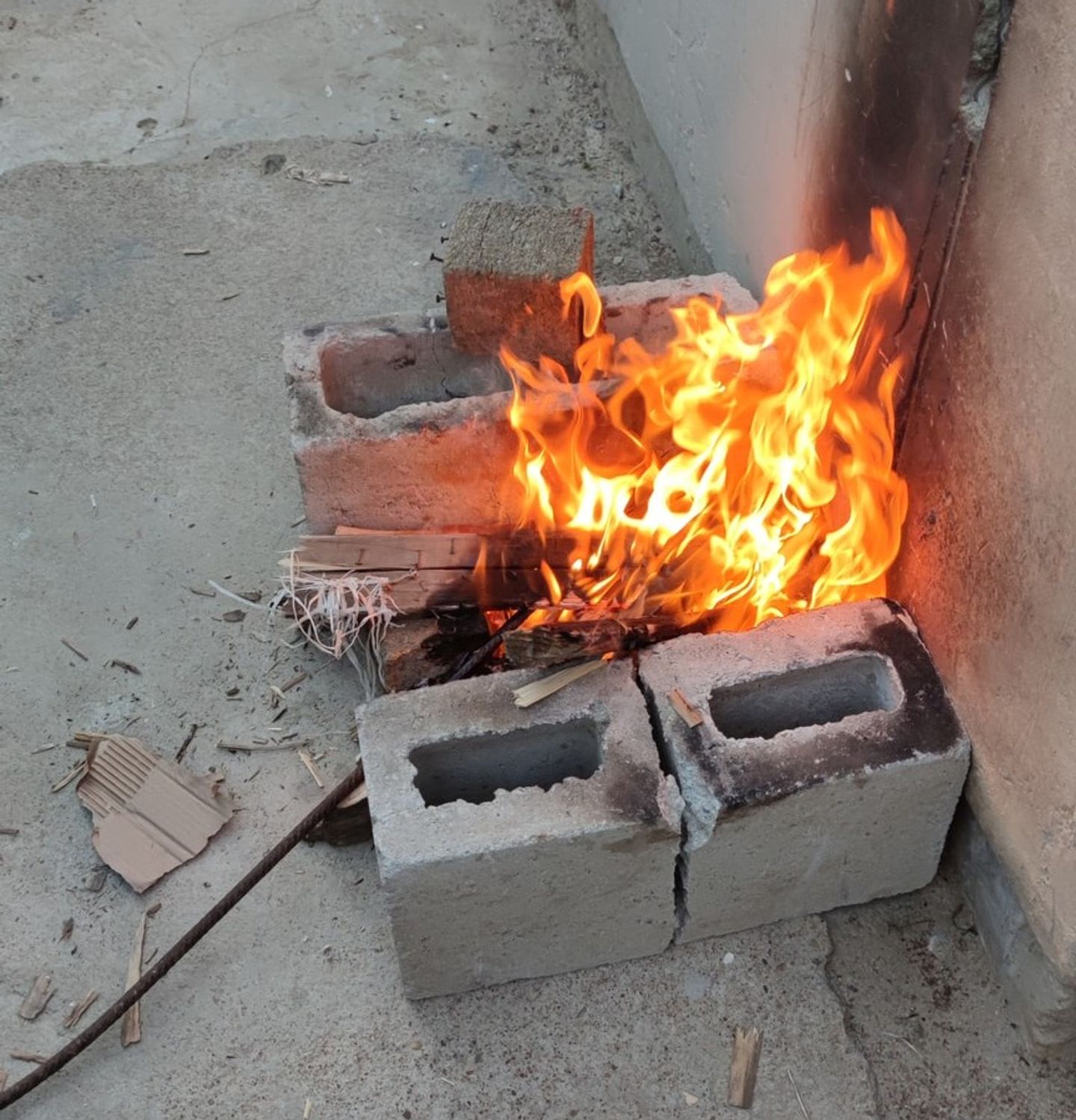 Fire used to heat the steel rod