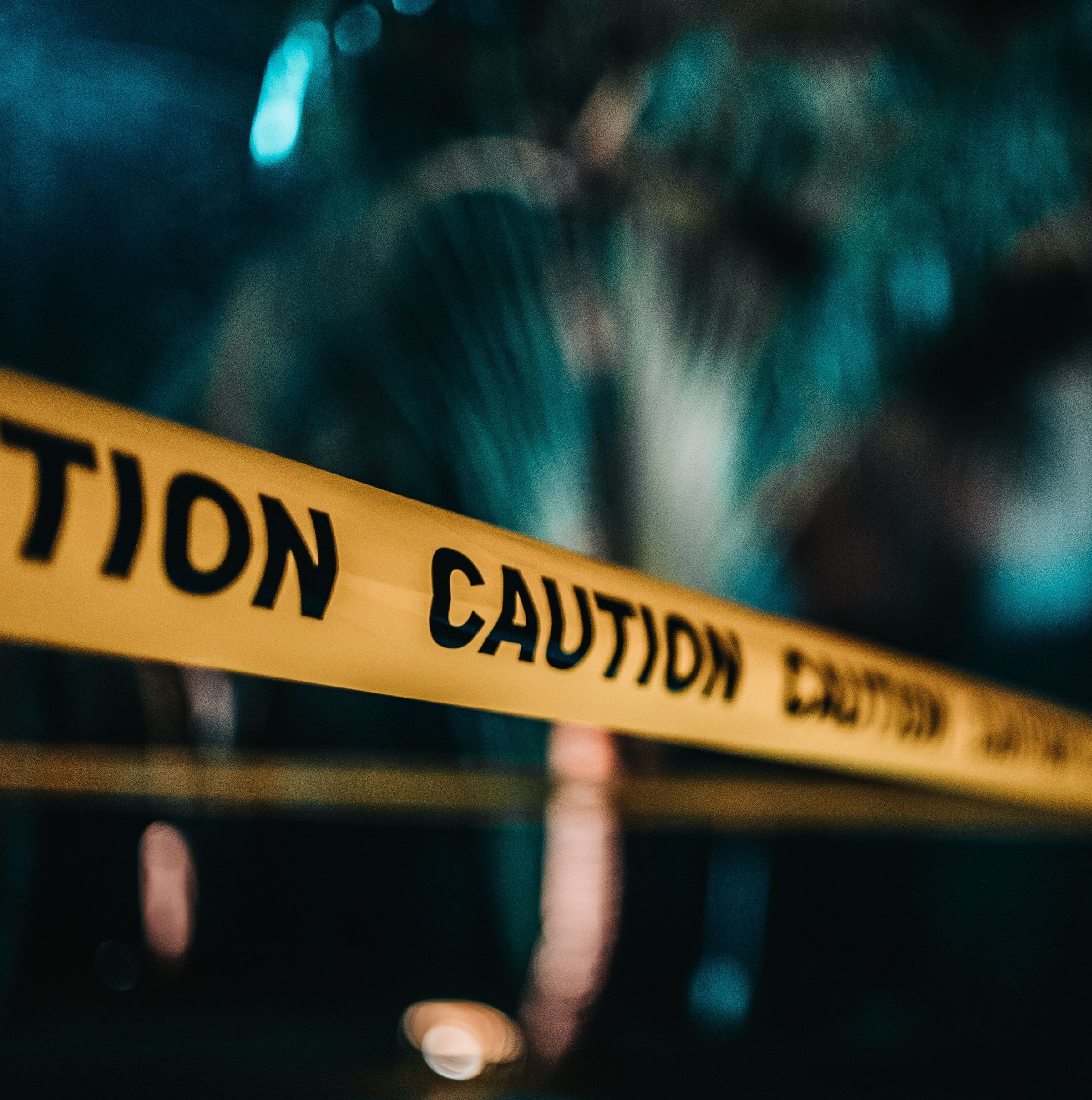 Road block with caution signage