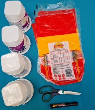 Bread bags, yoghurt cans and scissors