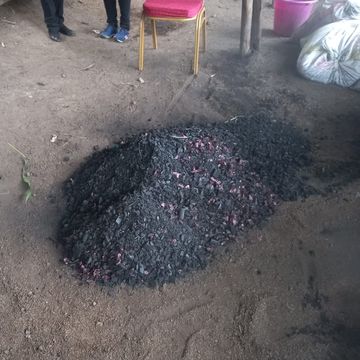 Piled charcoal