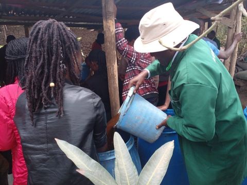 Pouring the mixture into drums